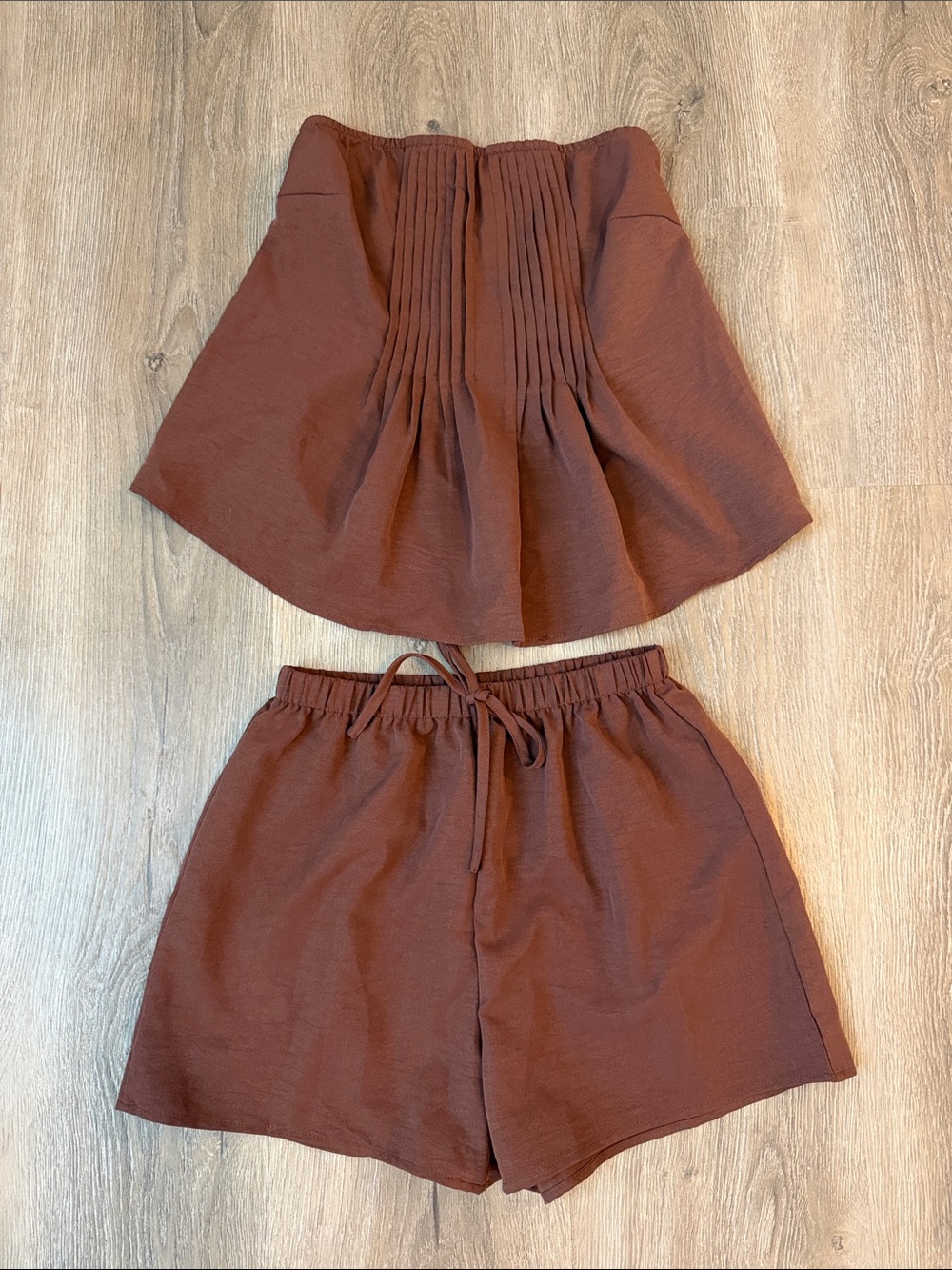 NWOT- SHEIN Women's Brown Linen Blend Drawstring Shorts Set- small